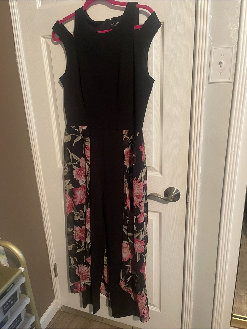 Alexa B Nites Black Dress with Pink Floral Side Panels